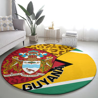 Guyana Republic Day Round Carpet Coat Of Arms Leopard Pattern