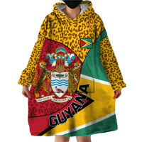 Guyana Republic Day Wearable Blanket Hoodie Coat Of Arms Leopard Pattern - Wonder Print Shop