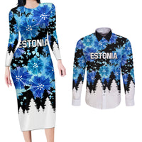 Estonia Independence Day Couples Matching Long Sleeve Bodycon Dress and Long Sleeve Button Shirt Cornflower Unique Style - Wonder Print Shop