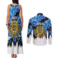 Estonia Independence Day Couples Matching Tank Maxi Dress and Long Sleeve Button Shirt Cornflower Unique Style - Wonder Print Shop