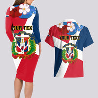Dominican Republic Independence Day Couples Matching Long Sleeve Bodycon Dress and Hawaiian Shirt Coat Of Arms Flag Style - Wonder Print Shop