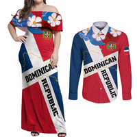Dominican Republic Independence Day Couples Matching Off Shoulder Maxi Dress and Long Sleeve Button Shirt Coat Of Arms Flag Style - Wonder Print Shop