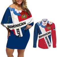 Dominican Republic Independence Day Couples Matching Off Shoulder Short Dress and Long Sleeve Button Shirt Coat Of Arms Flag Style - Wonder Print Shop