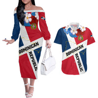Dominican Republic Independence Day Couples Matching Off The Shoulder Long Sleeve Dress and Hawaiian Shirt Coat Of Arms Flag Style - Wonder Print Shop