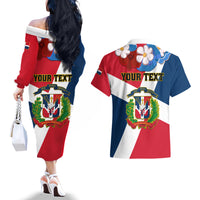 Dominican Republic Independence Day Couples Matching Off The Shoulder Long Sleeve Dress and Hawaiian Shirt Coat Of Arms Flag Style - Wonder Print Shop