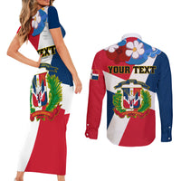 Dominican Republic Independence Day Couples Matching Short Sleeve Bodycon Dress and Long Sleeve Button Shirt Coat Of Arms Flag Style - Wonder Print Shop