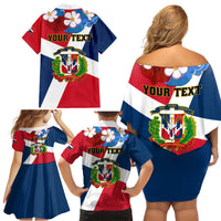 Dominican Republic Independence Day Family Matching Off Shoulder Short Dress and Hawaiian Shirt Coat Of Arms Flag Style - Wonder Print Shop