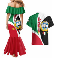 Kuwait National Day Couples Matching Mermaid Dress and Hawaiian Shirt Kuwayt Coat Of Arms Arfaj Flower - Wonder Print Shop