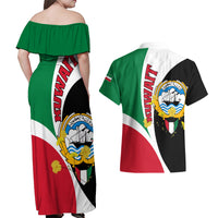 Kuwait National Day Couples Matching Off Shoulder Maxi Dress and Hawaiian Shirt Kuwayt Coat Of Arms Arfaj Flower - Wonder Print Shop