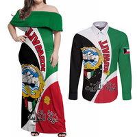 Kuwait National Day Couples Matching Off Shoulder Maxi Dress and Long Sleeve Button Shirt Kuwayt Coat Of Arms Arfaj Flower - Wonder Print Shop