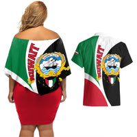 Kuwait National Day Couples Matching Off Shoulder Short Dress and Hawaiian Shirt Kuwayt Coat Of Arms Arfaj Flower - Wonder Print Shop
