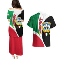 Kuwait National Day Couples Matching Puletasi and Hawaiian Shirt Kuwayt Coat Of Arms Arfaj Flower - Wonder Print Shop