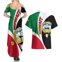 Kuwait National Day Couples Matching Summer Maxi Dress and Hawaiian Shirt Kuwayt Coat Of Arms Arfaj Flower - Wonder Print Shop