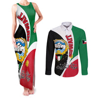Kuwait National Day Couples Matching Tank Maxi Dress and Long Sleeve Button Shirt Kuwayt Coat Of Arms Arfaj Flower - Wonder Print Shop