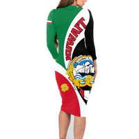 Kuwait National Day Family Matching Long Sleeve Bodycon Dress and Hawaiian Shirt Kuwayt Coat Of Arms Arfaj Flower - Wonder Print Shop