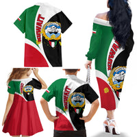Kuwait National Day Family Matching Off Shoulder Long Sleeve Dress and Hawaiian Shirt Kuwayt Coat Of Arms Arfaj Flower - Wonder Print Shop
