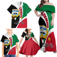 Kuwait National Day Family Matching Off Shoulder Maxi Dress and Hawaiian Shirt Kuwayt Coat Of Arms Arfaj Flower - Wonder Print Shop