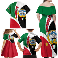 Kuwait National Day Family Matching Off Shoulder Maxi Dress and Hawaiian Shirt Kuwayt Coat Of Arms Arfaj Flower - Wonder Print Shop