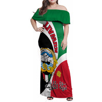 Kuwait National Day Family Matching Off Shoulder Maxi Dress and Hawaiian Shirt Kuwayt Coat Of Arms Arfaj Flower - Wonder Print Shop