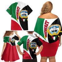 Kuwait National Day Family Matching Off Shoulder Short Dress and Hawaiian Shirt Kuwayt Coat Of Arms Arfaj Flower - Wonder Print Shop
