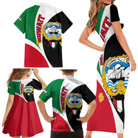 Kuwait National Day Family Matching Short Sleeve Bodycon Dress and Hawaiian Shirt Kuwayt Coat Of Arms Arfaj Flower - Wonder Print Shop