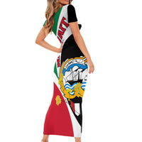 Kuwait National Day Family Matching Short Sleeve Bodycon Dress and Hawaiian Shirt Kuwayt Coat Of Arms Arfaj Flower - Wonder Print Shop