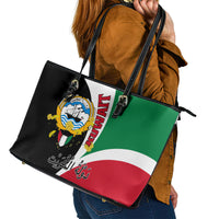 Kuwait National Day Leather Tote Bag Kuwayt Coat Of Arms Arfaj Flower - Wonder Print Shop