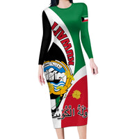 Kuwait National Day Long Sleeve Bodycon Dress Kuwayt Coat Of Arms Arfaj Flower - Wonder Print Shop