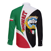 Kuwait National Day Long Sleeve Button Shirt Kuwayt Coat Of Arms Arfaj Flower - Wonder Print Shop