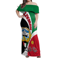 Kuwait National Day Off Shoulder Maxi Dress Kuwayt Coat Of Arms Arfaj Flower - Wonder Print Shop