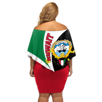 Kuwait National Day Off Shoulder Short Dress Kuwayt Coat Of Arms Arfaj Flower - Wonder Print Shop