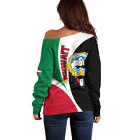 Kuwait National Day Off Shoulder Sweater Kuwayt Coat Of Arms Arfaj Flower - Wonder Print Shop