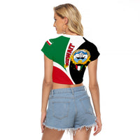 Kuwait National Day Raglan Cropped T Shirt Kuwayt Coat Of Arms Arfaj Flower - Wonder Print Shop