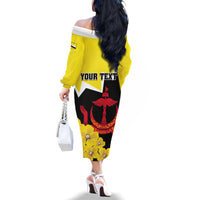 Brunei Darussalam National Day Family Matching Off Shoulder Long Sleeve Dress and Hawaiian Shirt Coat Of Arms Simpor Flower - Wonder Print Shop