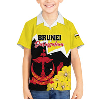 Brunei Darussalam National Day Family Matching Short Sleeve Bodycon Dress and Hawaiian Shirt Coat Of Arms Simpor Flower - Wonder Print Shop