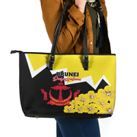 Brunei Darussalam National Day Leather Tote Bag Coat Of Arms Simpor Flower - Wonder Print Shop