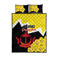 Brunei Darussalam National Day Quilt Bed Set Coat Of Arms Simpor Flower - Wonder Print Shop