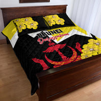 Brunei Darussalam National Day Quilt Bed Set Coat Of Arms Simpor Flower - Wonder Print Shop