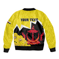 Brunei Darussalam National Day Sleeve Zip Bomber Jacket Coat Of Arms Simpor Flower - Wonder Print Shop