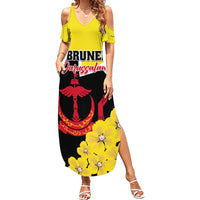 Brunei Darussalam National Day Summer Maxi Dress Coat Of Arms Simpor Flower - Wonder Print Shop