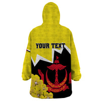 Brunei Darussalam National Day Wearable Blanket Hoodie Coat Of Arms Simpor Flower - Wonder Print Shop