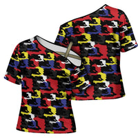 Haiti Map Camouflage Colorful Cross Shoulder Shirt - Wonder Print Shop