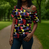 Haiti Map Camouflage Colorful Cross Shoulder Shirt - Wonder Print Shop