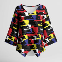 Haiti Map Camouflage Colorful Kimono Sleeve Blouse - Wonder Print Shop