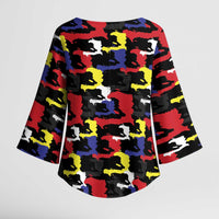 Haiti Map Camouflage Colorful Kimono Sleeve Blouse - Wonder Print Shop
