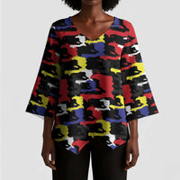Haiti Map Camouflage Colorful Kimono Sleeve Blouse - Wonder Print Shop