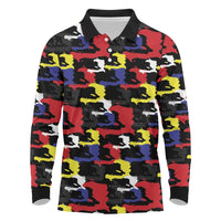 Haiti Map Camouflage Colorful Long Sleeve Polo Shirt - Wonder Print Shop