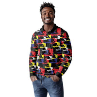 Haiti Map Camouflage Colorful Long Sleeve Polo Shirt - Wonder Print Shop
