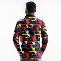 Haiti Map Camouflage Colorful Long Sleeve Polo Shirt - Wonder Print Shop