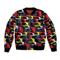 Haiti Map Camouflage Colorful Sleeve Zip Bomber Jacket - Wonder Print Shop